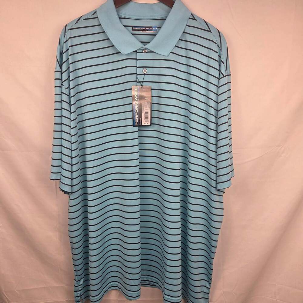 Roundtree & Yorke Performance Polo Size 4XB Green Black Striped Polyester